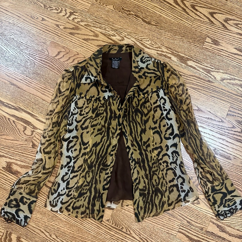 ECI New York Cheetah Print Button Up Blouse